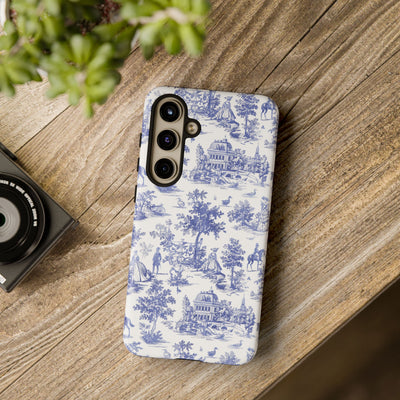 Premium Tough Blue French Toile Gift for Her Cute Phone Cases for Samsung and Iphone, 16, 15, 14, S24, S23, S22, S21, S20, Plus, Ultra, Pro