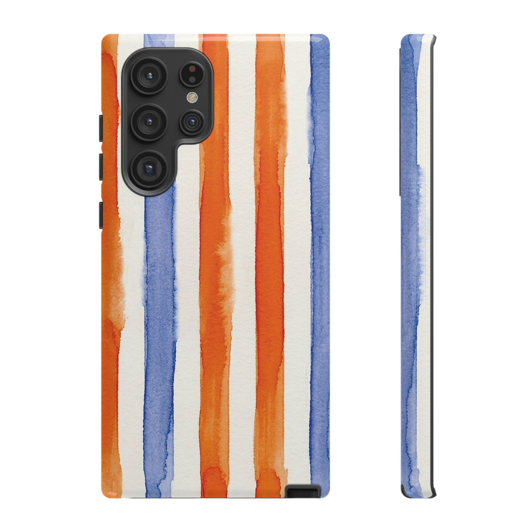 Tough Cute Blue Orange Stripes Phone Case, for IPhone 17 Pro Max | Iphone 17 Air, Iphone 16, IPhone 15, 14 13 12, Samsung Galaxy S26, S25, S24, S23 - Studio40ParkLane