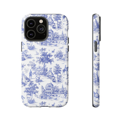 Premium Tough Blue French Toile Gift for Her Cute Phone Cases for Samsung and Iphone, 16, 15, 14, S24, S23, S22, S21, S20, Plus, Ultra, Pro