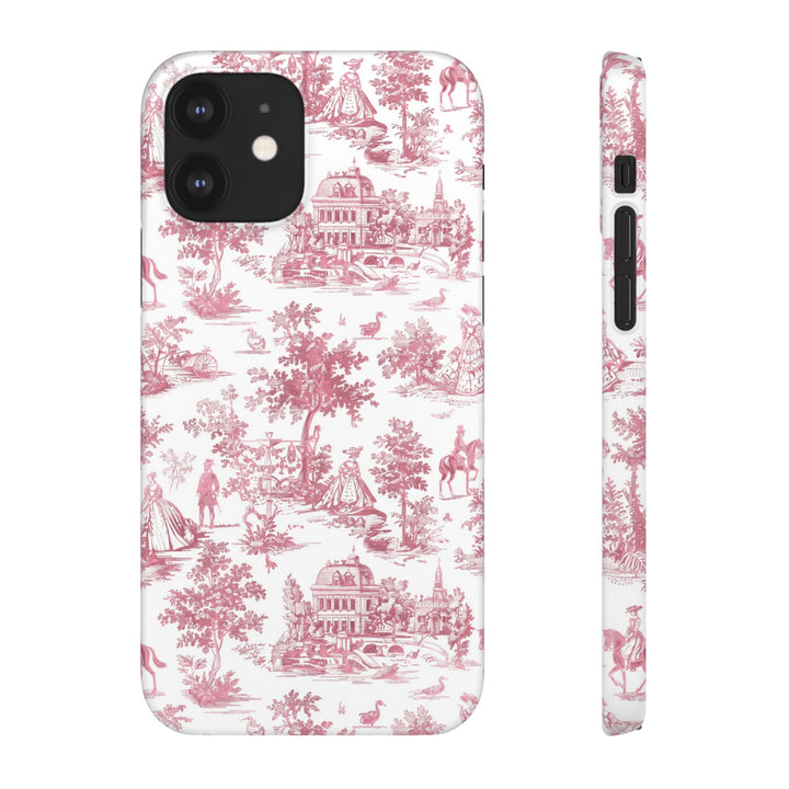 Sleek Snap Pink French Toile Cute Phone Case for iPhone 16 15 14 13 12 11 X Xs Max Xr Pro Plus Samsung Galaxy S24 S23 S22 S21 S20 Note Ultra