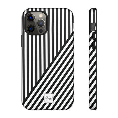 Custom Personalized Aesthetic Stripes Black White Tough Phone Case - For iPhone 17 Pro Max iPhone 16 Pro iPhone 15 Iphone 14 Plus 13 12 11 - Studio40ParkLane