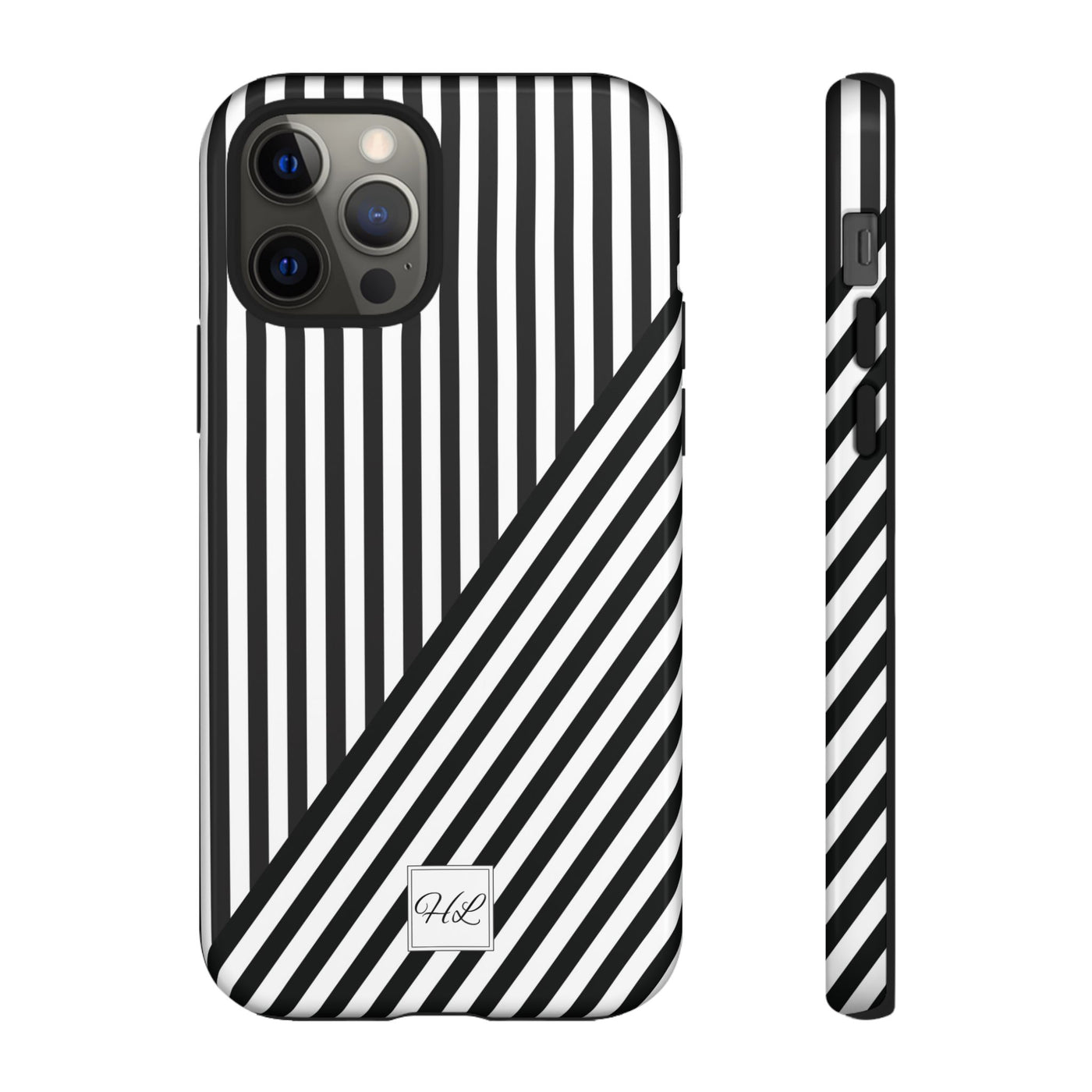 Custom Personalized Aesthetic Stripes Black White Tough Phone Case - For iPhone 17 Pro Max iPhone 16 Pro iPhone 15 Iphone 14 Plus 13 12 11 - Studio40ParkLane