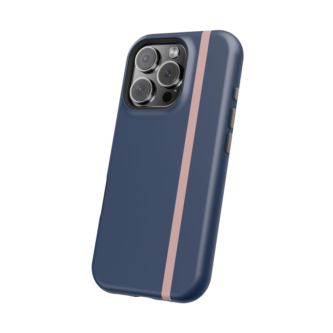 MagSafe Navy Blue Blush Pink Stripe Tough Phone Case iPhone 18 17 16 15 14 13 Pro Max Samsung Galaxy S26 Dual Layer Modern Luxury Cover - Studio40ParkLane