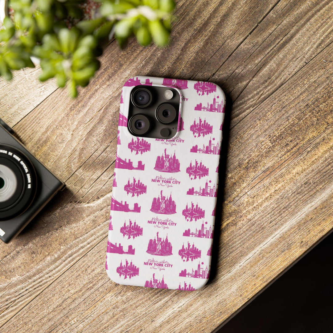 Slim New York Skyline Pink Collage Coquette Gift for Her Cute Phone Cases for Iphone 16 Pro Max | iPhone 15 Case | iPhone 15 Pro Max Case, Iphone 14, Iphone 14 Pro Max, Iphone 13 12 11 8 7 - Studio40ParkLane