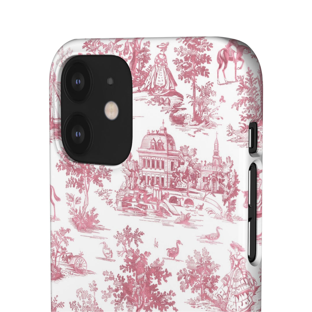 Sleek Snap Pink French Toile Cute Phone Case for iPhone 16 15 14 13 12 11 X Xs Max Xr Pro Plus Samsung Galaxy S24 S23 S22 S21 S20 Note Ultra
