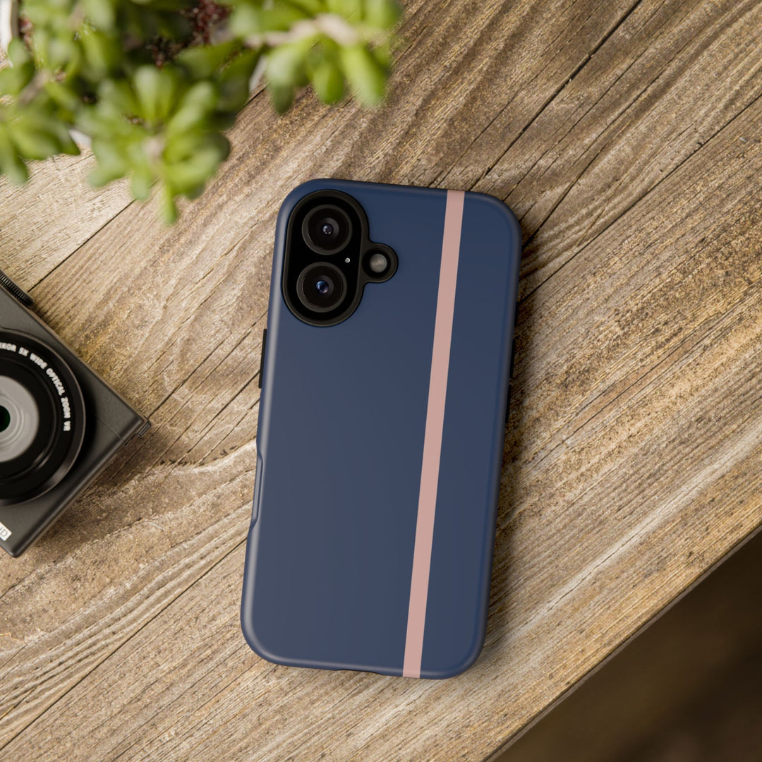 Tough Phone Case Navy Blue Orange Stripe iPhone 18 17 16 15 14 13 12 Pro Max Plus, Samsung Galaxy S26 S25 S24 Ultra Cute Preppy Sport - Studio40ParkLane