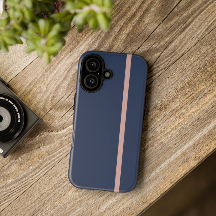Tough Phone Case Navy Blue Orange Stripe iPhone 18 17 16 15 14 13 12 Pro Max Plus, Samsung Galaxy S26 S25 S24 Ultra Cute Preppy Sport - Studio40ParkLane