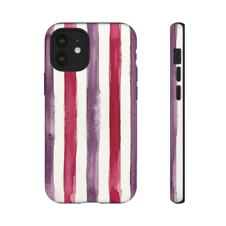 Tough Cute Wine Red Purple Stripes Phone Case, for IPhone 17 Pro Max | Iphone 17 Air, Iphone 16, IPhone 15, 14 13 12, Samsung Galaxy S26, S25, S24, S23 - Studio40ParkLane