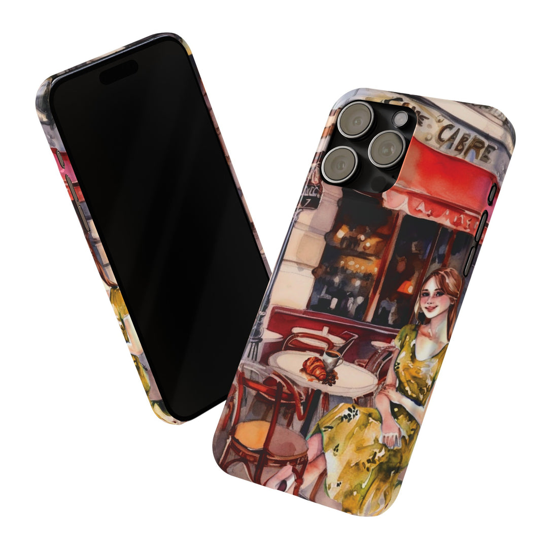 Slim Cute Phone Cases for Iphone - | iPhone 15 Case | iPhone 15 Pro Max Case, Iphone 14 Case, Iphone 14 Pro Max, Iphone 13, Paris Cafe Coffee Croissant - Studio40ParkLane