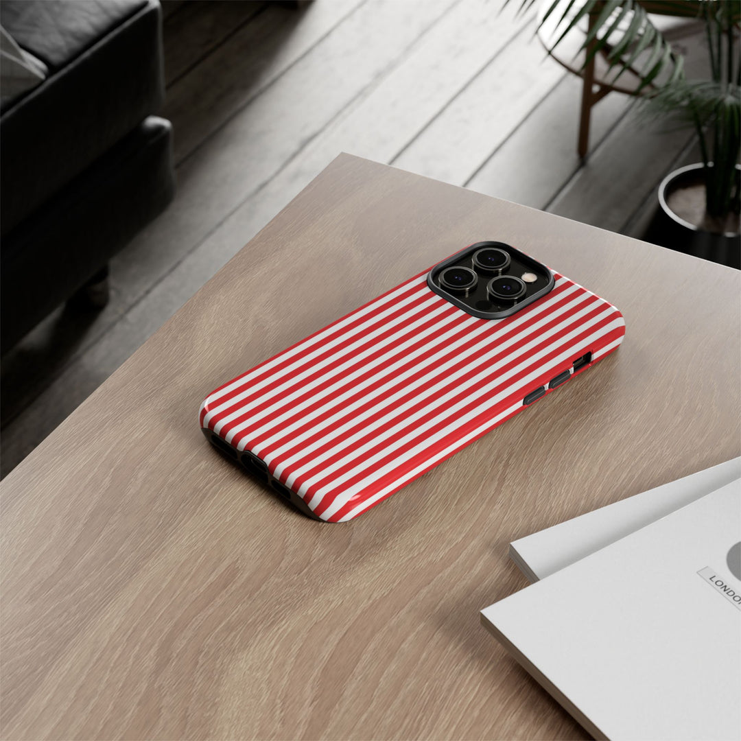 Tough Premium Poppy Red Stripes Phone Case Gift for Her - For Apple iPhone 16 Pro Max 16e iPhone 15 Pro iPhone Iphone 14 Plus 13 Pro 12 SE XR - Studio40ParkLane
