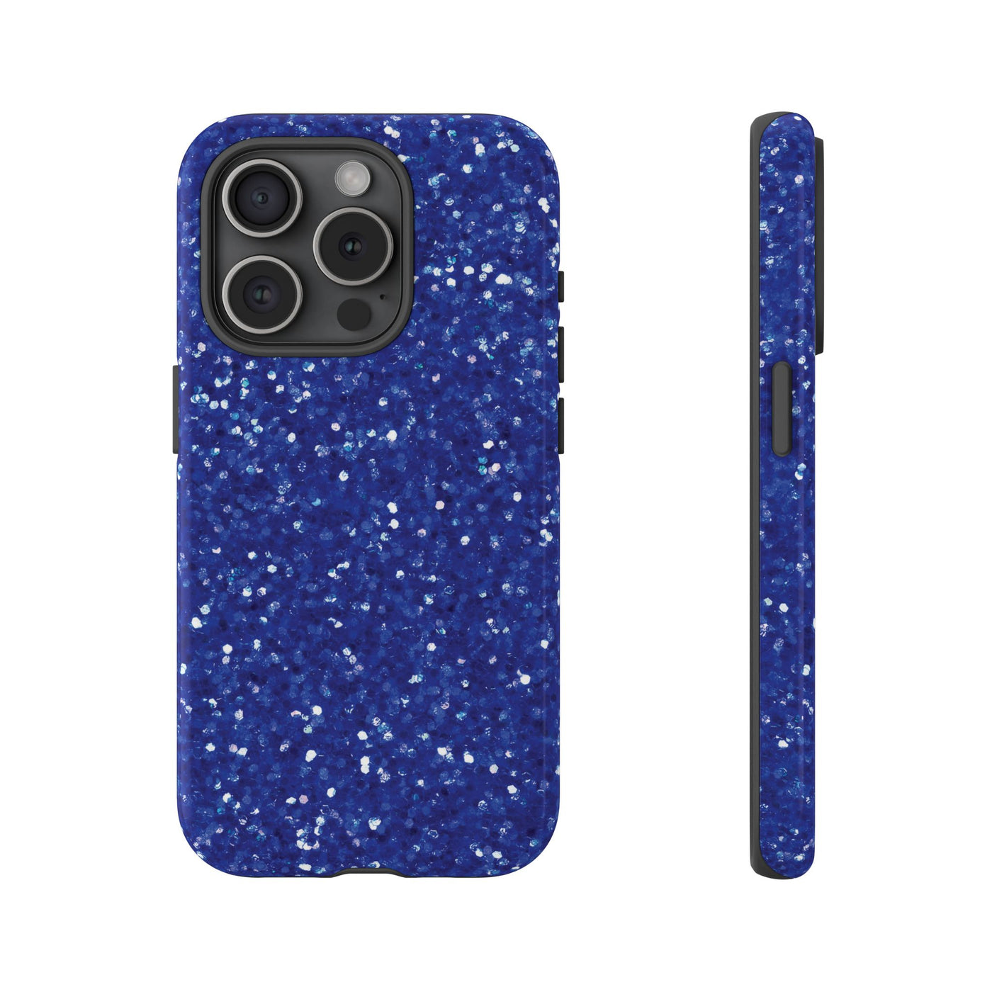 Chic Blue Faux Play on Glitter Effect Cute Phone Case, for IPhone 16 pro Max | Iphone 15, Iphone 14, IPhone 13 Case, 11 8 7, Samsung Galaxy S24, S23, S22, S21, 2 Layer Protection