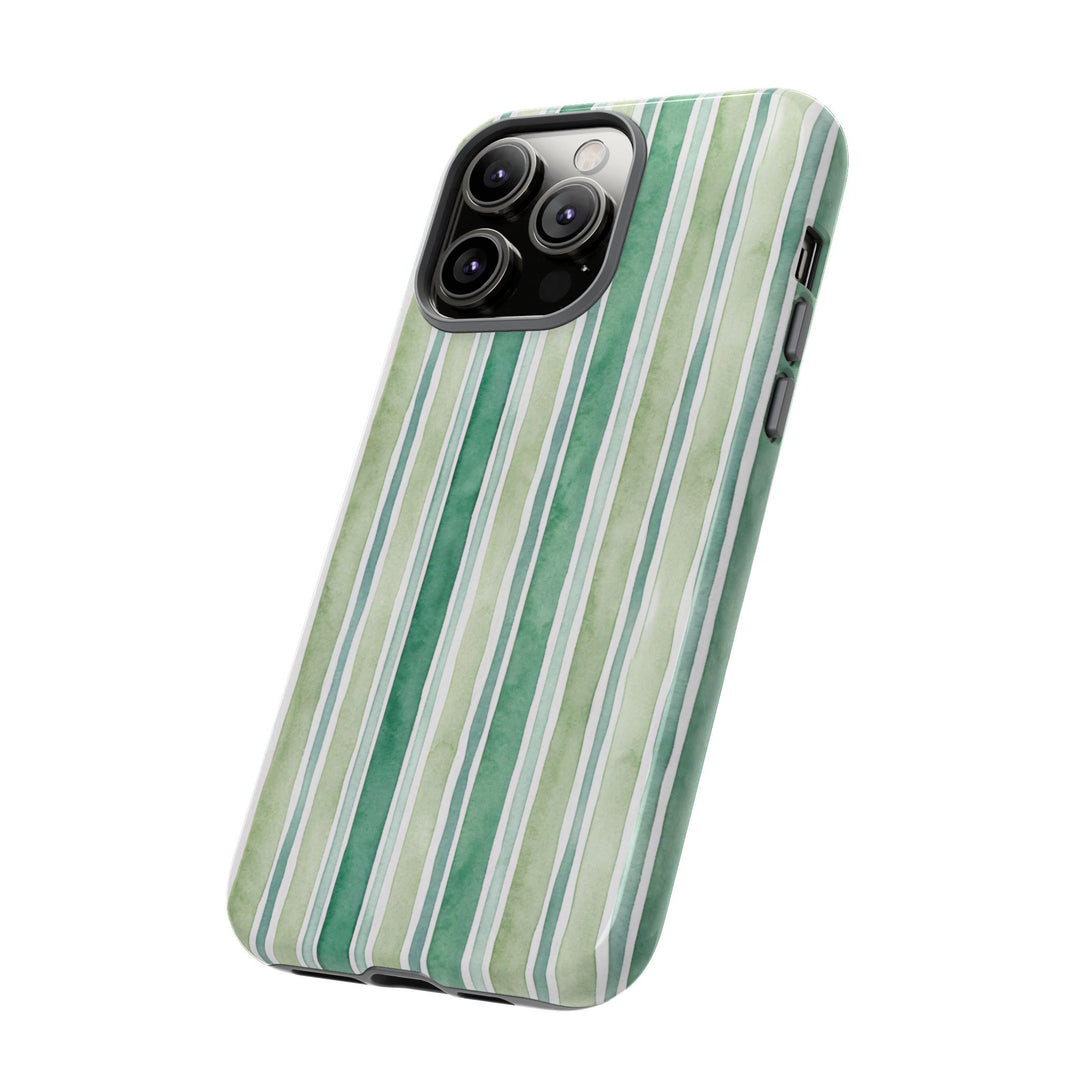 Aesthetic Tough Green Watercolor Stripes Premium Phone Case - For iPhone 17 Pro Max iPhone 16 Pro iPhone 15 Iphone 14 Plus 13 Pro 12 11 10 - Studio40ParkLane