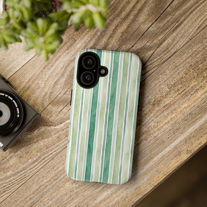 Aesthetic Tough Green Watercolor Stripes Premium Phone Case - For iPhone 17 Pro Max iPhone 16 Pro iPhone 15 Iphone 14 Plus 13 Pro 12 11 10 - Studio40ParkLane