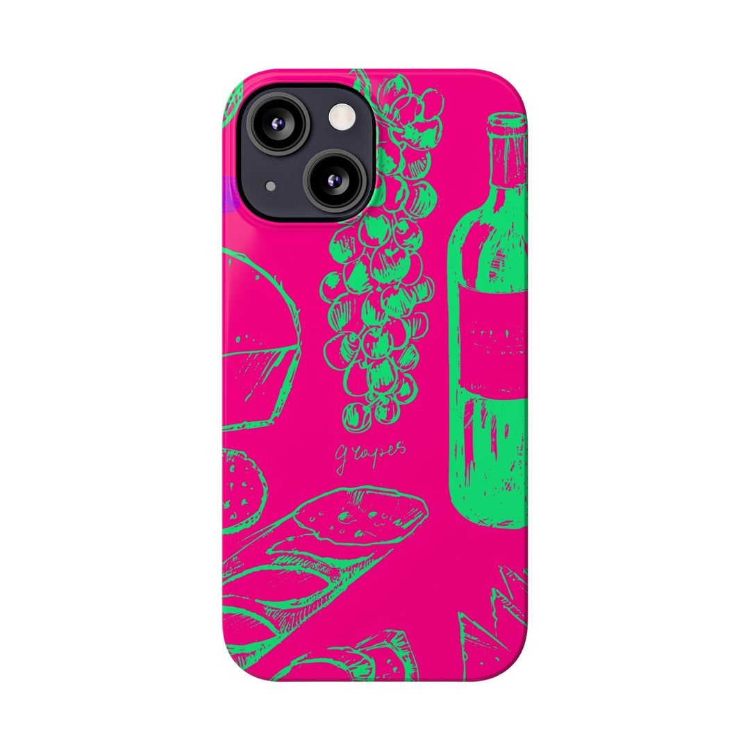 Slim French Food Wine Pink Green Cute Phone Cases for Iphone | iPhone 15 Case | iPhone 15 Pro Max Case, Iphone 14, Iphone 14 Pro Max, Iphone 13, - Studio40ParkLane