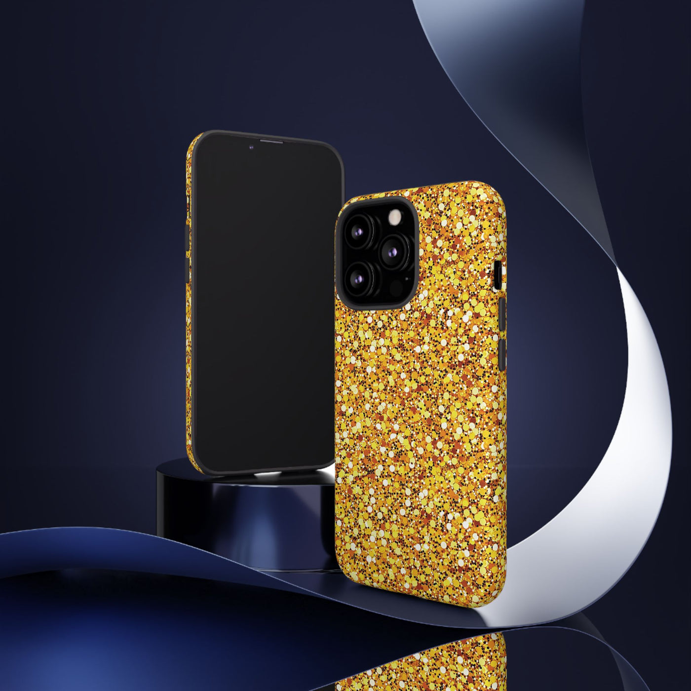 Chic Gold Faux Play on Glitter Effect Cute Phone Case, for IPhone 16 pro Max | Iphone 15, Iphone 14, IPhone 13 Case, 11 8 7, Samsung Galaxy S24, S23, S22, S21, 2 Layer Protection