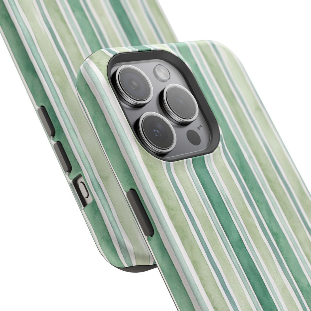 Aesthetic Tough Magsafe Green Stripes Watercolor Phone Case - For iPhone 17 Pro Max iPhone 16 Pro iPhone 15 Iphone 14 Plus 13 Pro 12 11 10 - Studio40ParkLane