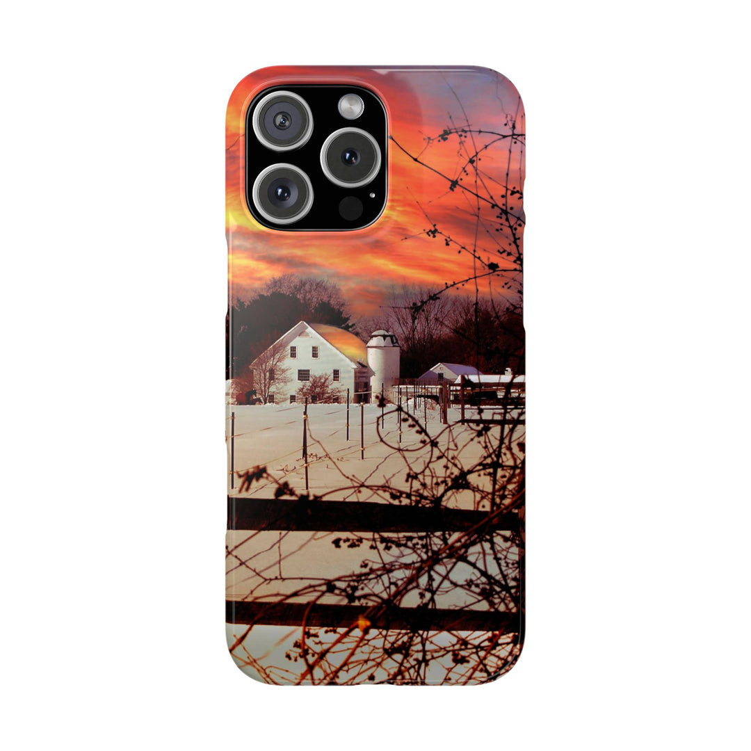 Slim Cute Phone Cases for Iphone - | iPhone 15 Case | iPhone 15 Pro Max Case, Iphone 14 Case, Iphone 14 Pro Max, Iphone 13, New England Winter Sunset - Studio40ParkLane