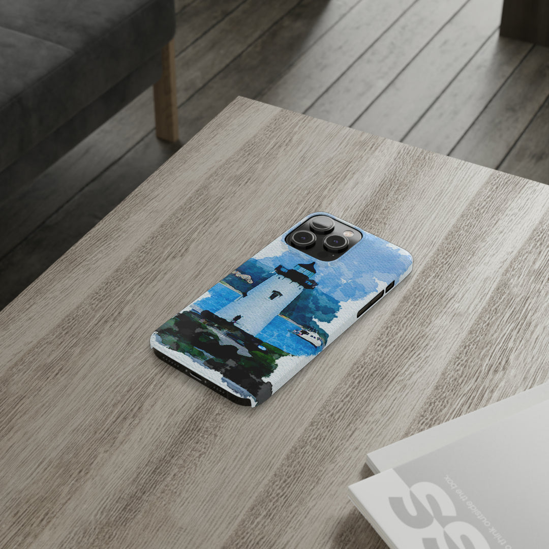 Slim Cute Phone Cases for Iphone - | iPhone 15 Case | iPhone 15 Pro Max Case, Iphone 14 Case, Iphone 14 Pro Max, Iphone 13, Beach Lighthouse Blue - Studio40ParkLane
