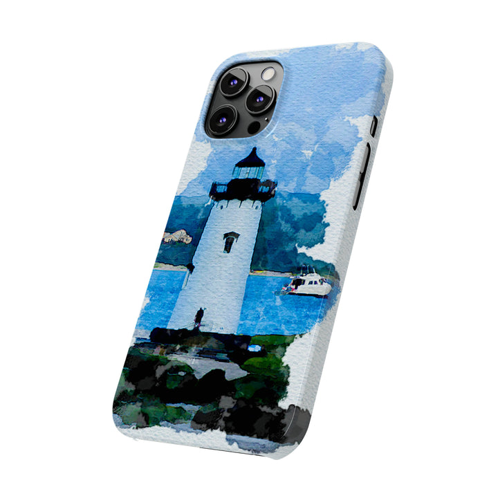 Slim Cute Phone Cases for Iphone - | iPhone 15 Case | iPhone 15 Pro Max Case, Iphone 14 Case, Iphone 14 Pro Max, Iphone 13, Beach Lighthouse Blue - Studio40ParkLane