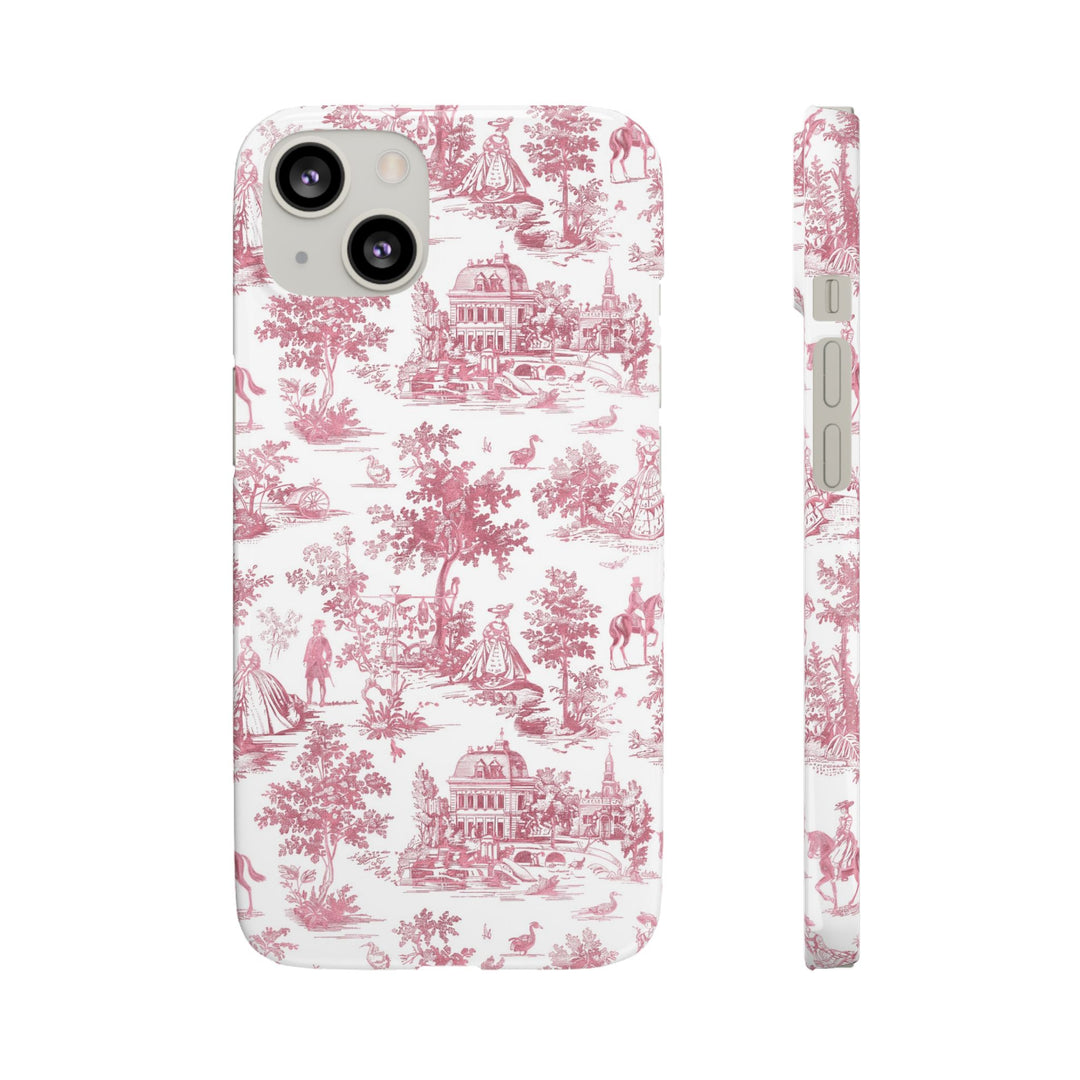 Sleek Snap Pink French Toile Cute Phone Case for iPhone 16 15 14 13 12 11 X Xs Max Xr Pro Plus Samsung Galaxy S24 S23 S22 S21 S20 Note Ultra