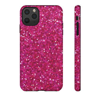 Chic Pink Faux Play on Glitter Effect Cute Phone Case, for IPhone 16 pro Max | Iphone 15, Iphone 14, IPhone 13 Case, 11 8 7, Samsung Galaxy S24, S23, S22, S21, 2 Layer Protection