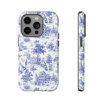 Premium Tough Blue French Toile Gift for Her Cute Phone Cases for Samsung and Iphone, 16, 15, 14, S24, S23, S22, S21, S20, Plus, Ultra, Pro