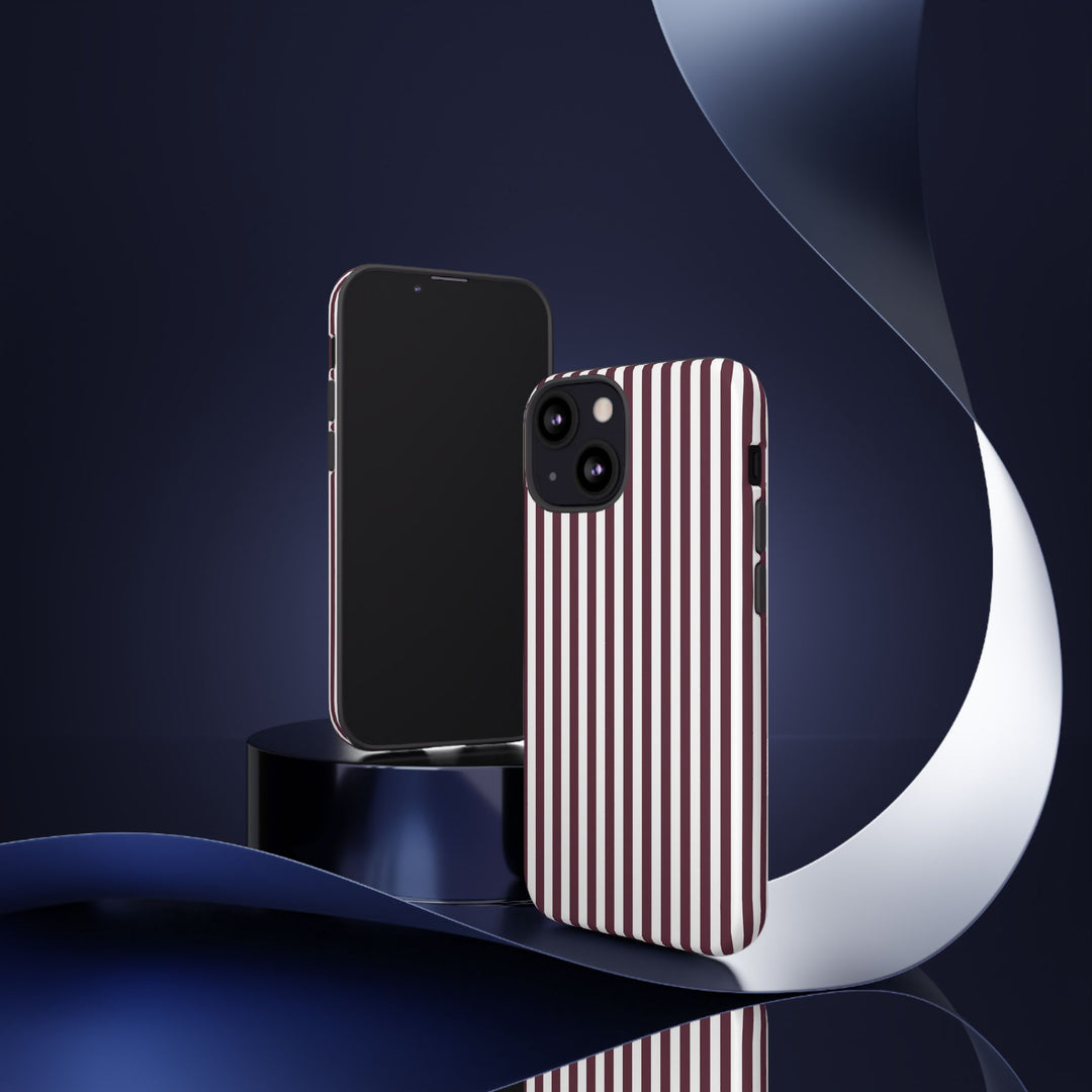 Tough Premium Burgundy Stripes Phone Case Gift for Her - For Apple iPhone 16 Pro Max 16e iPhone 15 Pro iPhone Iphone 14 Plus 13 Pro 12 SE XR - Studio40ParkLane