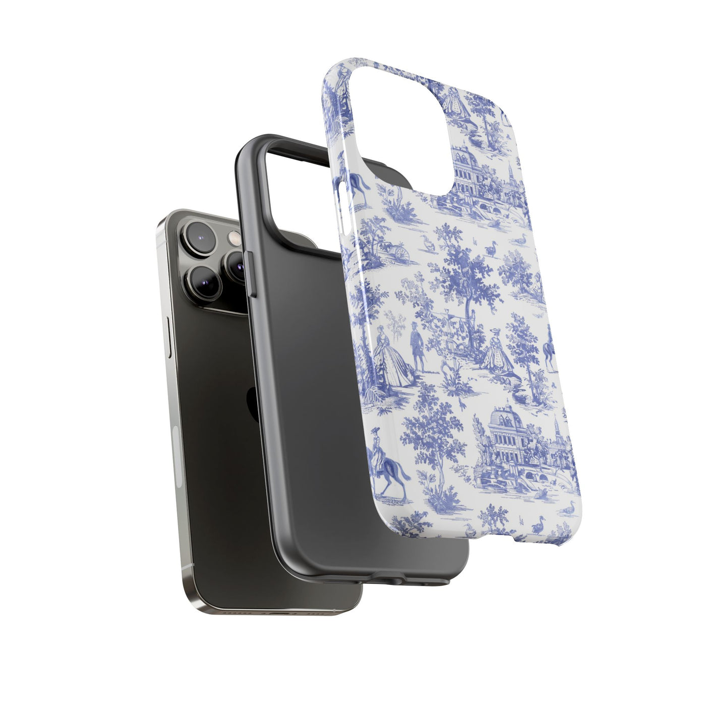 Premium Tough Blue French Toile Gift for Her Cute Phone Cases for Samsung and Iphone, 16, 15, 14, S24, S23, S22, S21, S20, Plus, Ultra, Pro