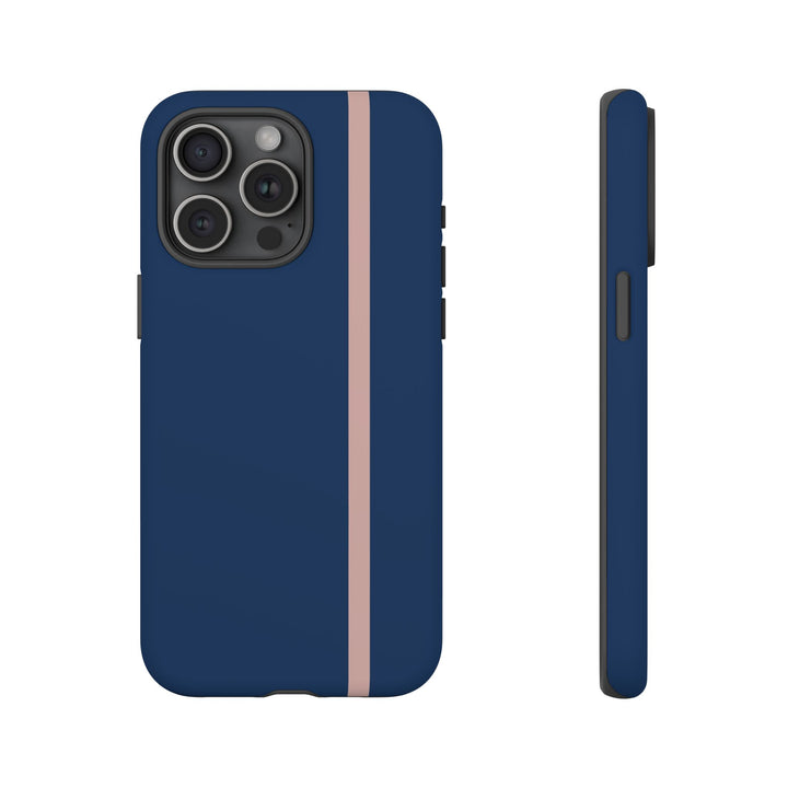 Tough Phone Case Navy Blue Orange Stripe iPhone 18 17 16 15 14 13 12 Pro Max Plus, Samsung Galaxy S26 S25 S24 Ultra Cute Preppy Sport - Studio40ParkLane