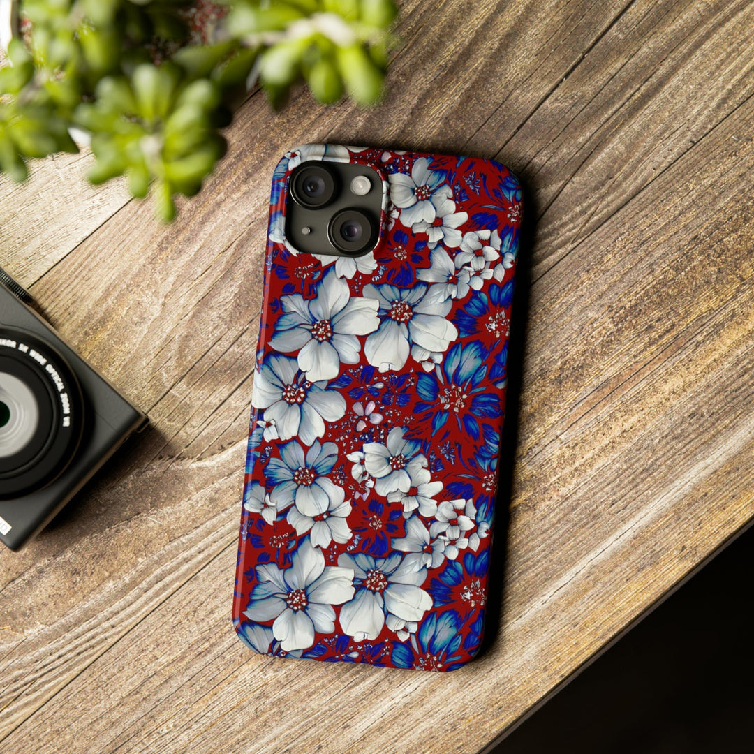 Slim Cute Phone Cases for Iphone - | iPhone 15 Case | iPhone 15 Pro Max Case, Iphone 14 Case, Iphone 14 Pro Max, Iphone 13, Red Blue Flowers - Studio40ParkLane