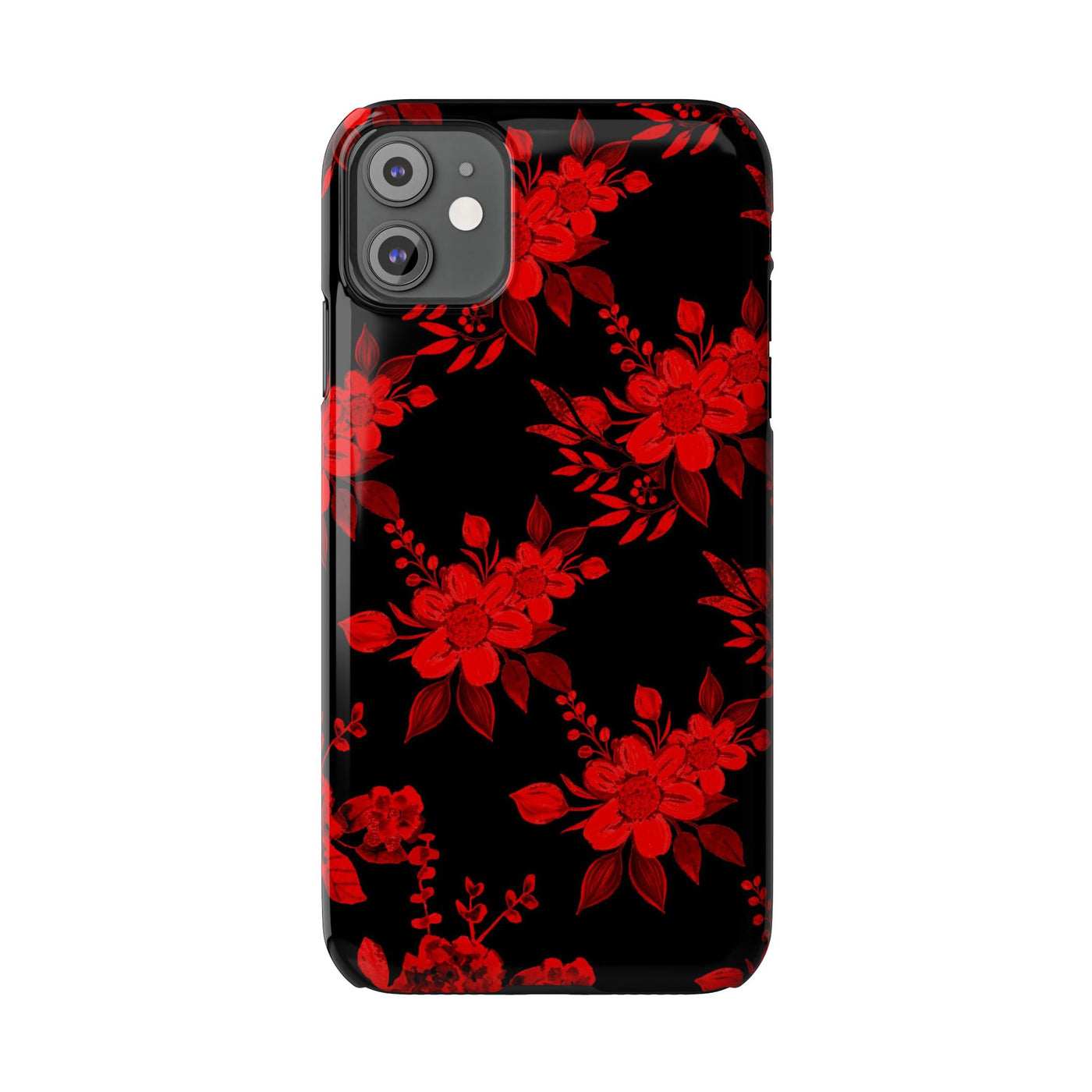 Slim Cute iPhone Cases - | iPhone 15 Case | iPhone 15 Pro Max Case, Iphone 14 Case, Iphone 14 Pro Max, Iphone 13, Red Black Flowers