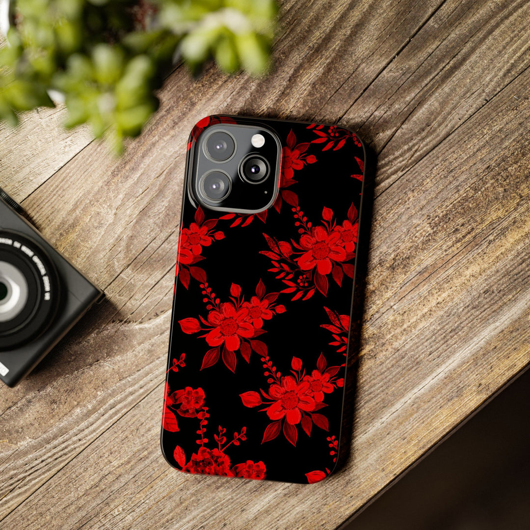 Slim Cute Phone Cases for Iphone - | iPhone 15 Case | iPhone 15 Pro Max Case, Iphone 14 Case, Iphone 14 Pro Max, Iphone 13, Red Black Flowers - Studio40ParkLane