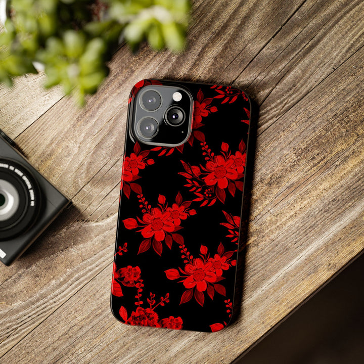 Slim Cute Phone Cases for Iphone - | iPhone 15 Case | iPhone 15 Pro Max Case, Iphone 14 Case, Iphone 14 Pro Max, Iphone 13, Red Black Flowers - Studio40ParkLane