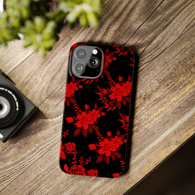 Slim Cute Phone Cases for Iphone - | iPhone 15 Case | iPhone 15 Pro Max Case, Iphone 14 Case, Iphone 14 Pro Max, Iphone 13, Red Black Flowers