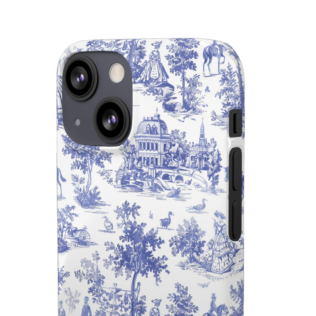 Sleek Snap Blue French Toile Cute Phone Case for iPhone 16 15 14 13 12 11 X Xs Max Xr Pro Plus Samsung Galaxy S24 S23 S22 S21 S20 Note Ultra