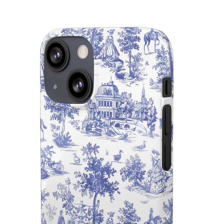 Sleek Snap Blue French Toile Cute Phone Case for iPhone 16 15 14 13 12 11 X Xs Max Xr Pro Plus Samsung Galaxy S24 S23 S22 S21 S20 Note Ultra