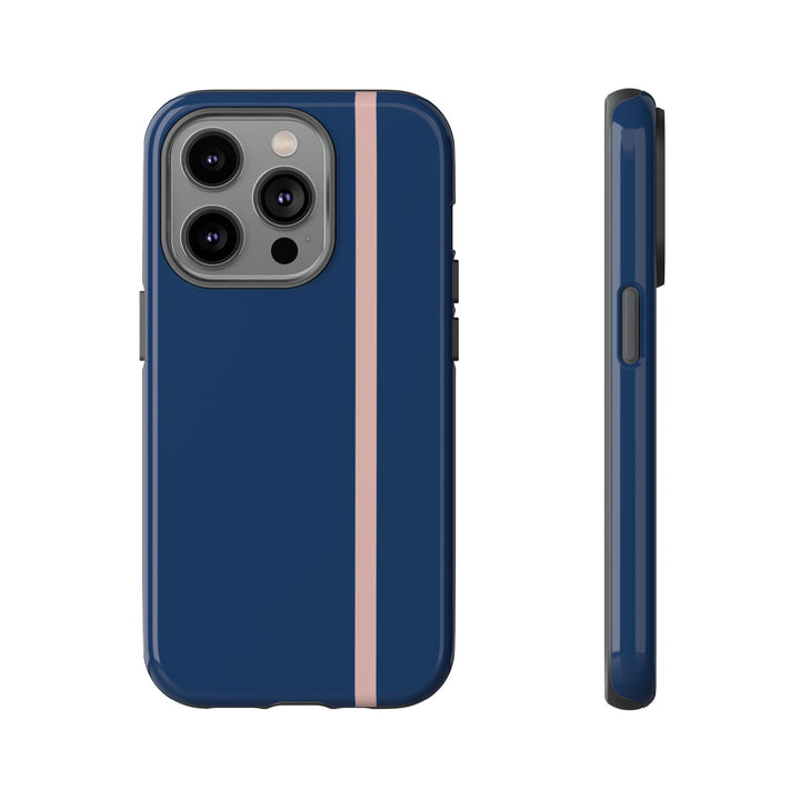 Tough Phone Case Navy Blue Orange Stripe iPhone 18 17 16 15 14 13 12 Pro Max Plus, Samsung Galaxy S26 S25 S24 Ultra Cute Preppy Sport - Studio40ParkLane
