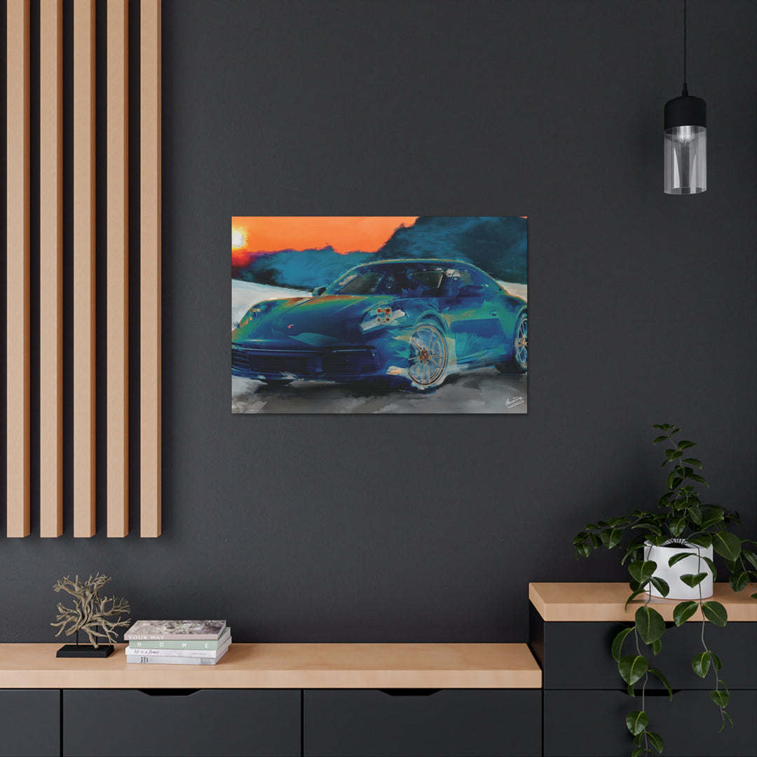 Porsche Wall Art on Canvas Print Gallery Wrapped - Gorgeous Porsche 911 Carrera Wall Art - Set in the mountains with a Sunset - Home Decor - Studio40ParkLane
