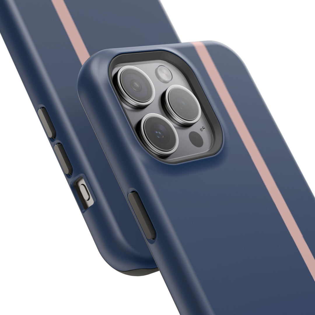 MagSafe Navy Blue Blush Pink Stripe Tough Phone Case iPhone 18 17 16 15 14 13 Pro Max Samsung Galaxy S26 Dual Layer Modern Luxury Cover - Studio40ParkLane
