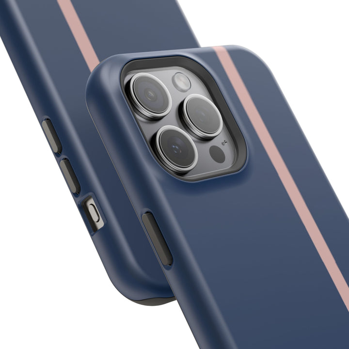 MagSafe Navy Blue Blush Pink Stripe Tough Phone Case iPhone 18 17 16 15 14 13 Pro Max Samsung Galaxy S26 Dual Layer Modern Luxury Cover - Studio40ParkLane