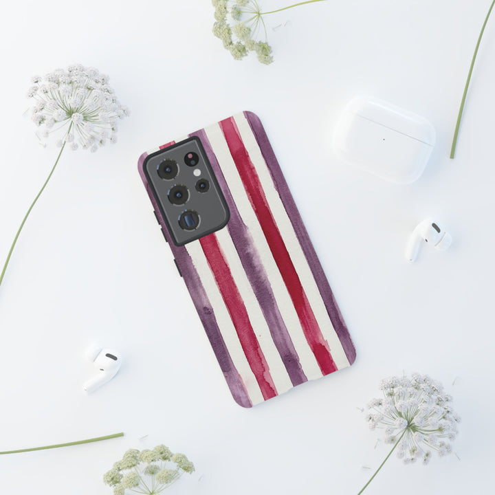 Tough Cute Wine Red Purple Stripes Phone Case, for IPhone 17 Pro Max | Iphone 17 Air, Iphone 16, IPhone 15, 14 13 12, Samsung Galaxy S26, S25, S24, S23 - Studio40ParkLane