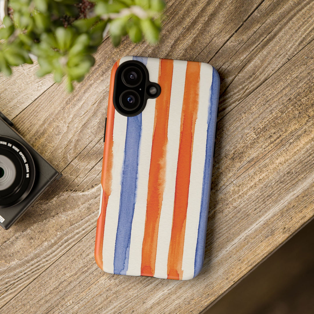 Tough Cute Blue Orange Stripes Phone Case, for IPhone 17 Pro Max | Iphone 17 Air, Iphone 16, IPhone 15, 14 13 12, Samsung Galaxy S26, S25, S24, S23 - Studio40ParkLane