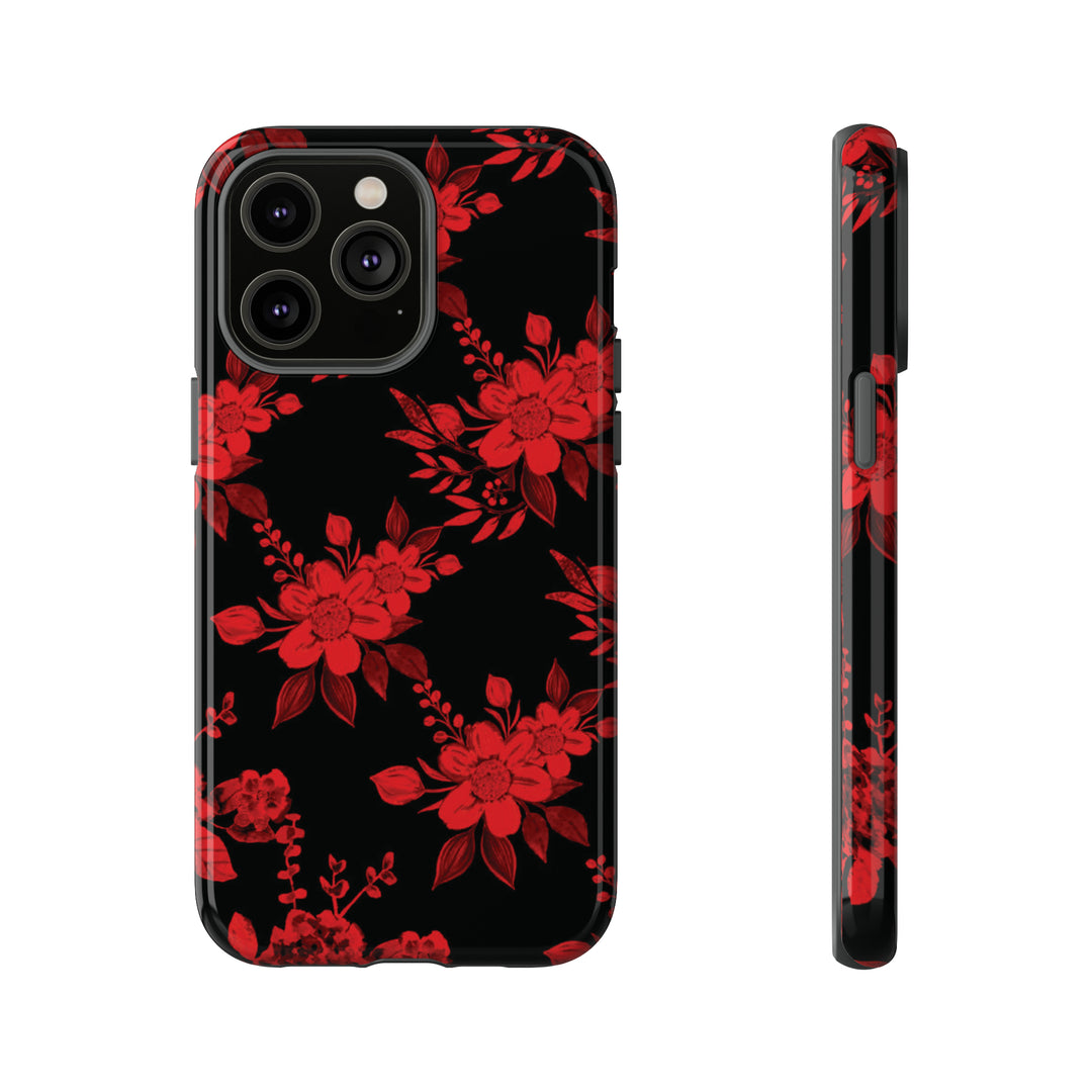 Cute IPhone Case | Red Black Flowers, iPhone 15 Case | iPhone 15 Pro Case, Iphone 14 Case, Iphone 14 Pro Max Case, Protective Iphone Case - Studio40ParkLane