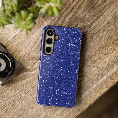 Chic Blue Faux Play on Glitter Effect Cute Phone Case, for IPhone 16 pro Max | Iphone 15, Iphone 14, IPhone 13 Case, 11 8 7, Samsung Galaxy S24, S23, S22, S21, 2 Layer Protection