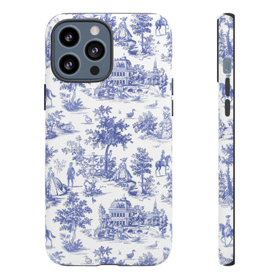 Premium Tough Blue French Toile Gift for Her Cute Phone Cases for Samsung and Iphone, 16, 15, 14, S24, S23, S22, S21, S20, Plus, Ultra, Pro