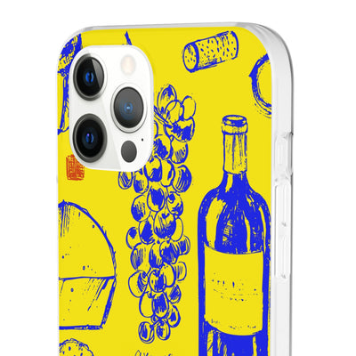 Cute Flexi Phone Cases, French Food Wine Yellow Blue, Compatible with Samsung Galaxy S23, Samsung S22, Samsung S21, Samsung S20, Galaxy S20 Ultra