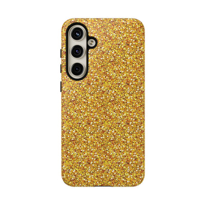 Chic Gold Faux Play on Glitter Effect Cute Phone Case, for IPhone 16 pro Max | Iphone 15, Iphone 14, IPhone 13 Case, 11 8 7, Samsung Galaxy S24, S23, S22, S21, 2 Layer Protection