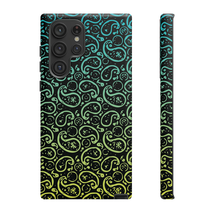 Cute Samsung Phone Case | Aesthetic Samsung Phone Case | Paisley Blue Yellow Black | Galaxy S23, S22, S21, S20 | Luxury Double Layer | Cool - Studio40ParkLane