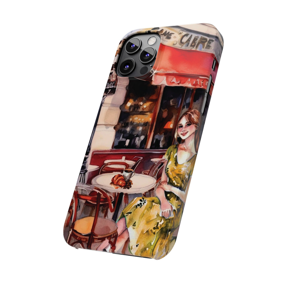 Slim Cute Phone Cases for Iphone - | iPhone 15 Case | iPhone 15 Pro Max Case, Iphone 14 Case, Iphone 14 Pro Max, Iphone 13, Paris Cafe Coffee Croissant - Studio40ParkLane