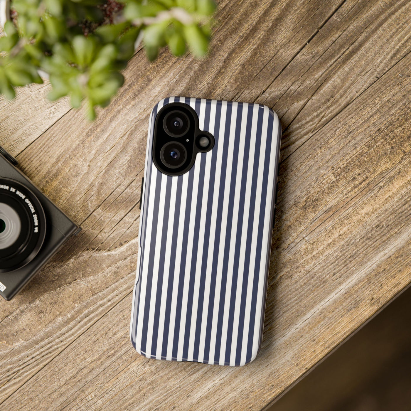Tough Premium Navy Blue Stripes Phone Case Gift for Her - For Apple iPhone 16 Pro Max 16e iPhone 15 Pro iPhone Iphone 14 Plus 13 Pro 12 SE XR - Studio40ParkLane